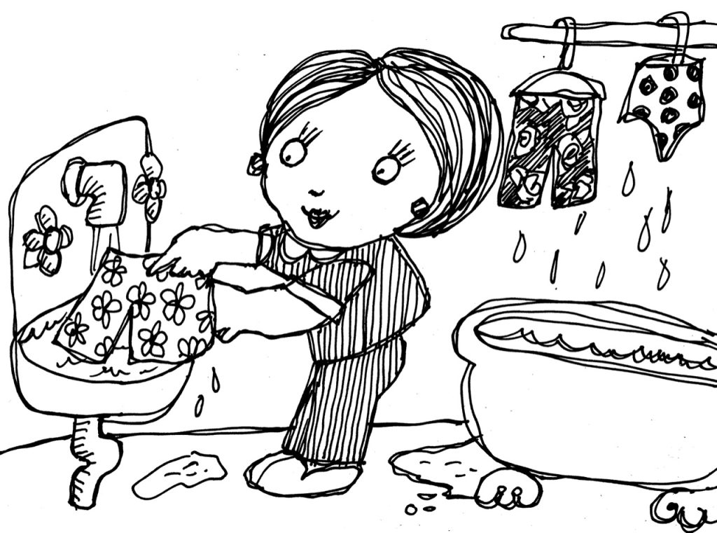 Woman hand-washing clothes in hotel sink while traveling — how to pack light for international travel